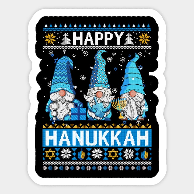 Happy Hanukkah Ugly Christmas Gnome Gnomies Menorah Dreidel Sticker by JoanaArtStore